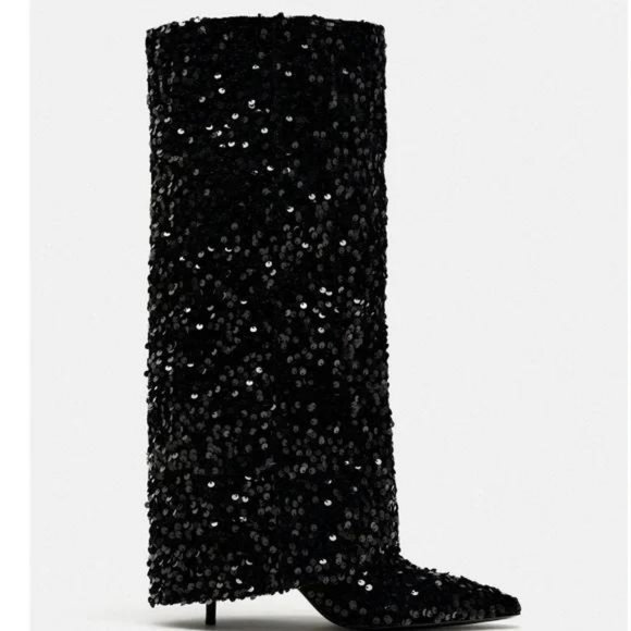 ZARA SEQUIN GAITER BOOTS - Picture 1 of 7